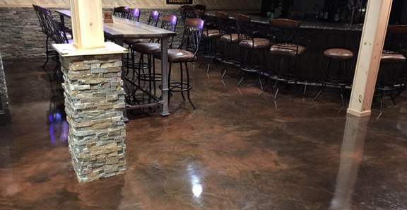 This image shows a restaurant with brown epoxy floor.